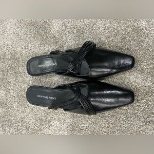 Newport News Black Leather Mules